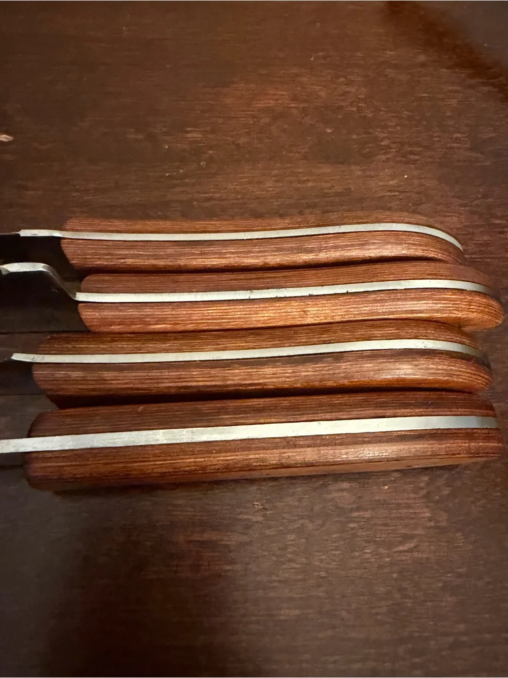 Vintage Interpur Japan Stainless Steel Carving Set 3 Knives 1 Fork Wood Handle